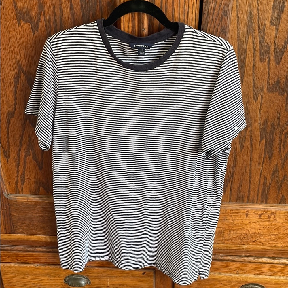 Lands' End Black and White Striped Shirt - any Gender